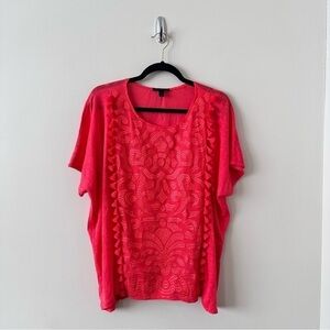 Jcrew-coral 100% Linen Tassel Tee (Size:XL)